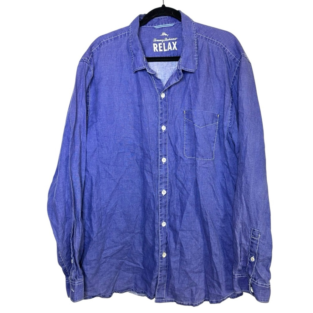 Tommy Bahama Relax 100% Linen Blue Causal Beachy Lounge Button Down Shirt XXL